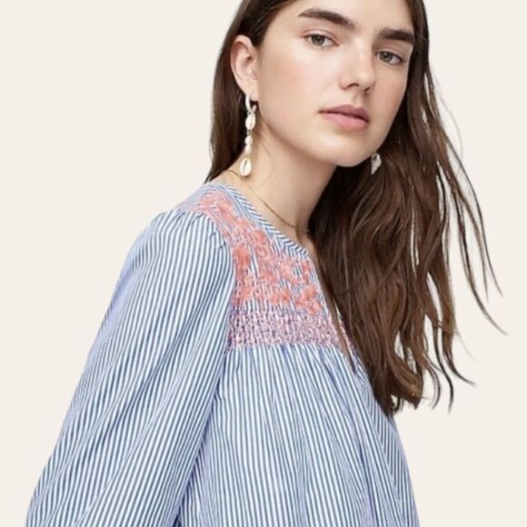 J. Crew Oversized Cotton Long Sleeve Leda‎ Embroidered Stripe Popover Dress S - Picture 5 of 12